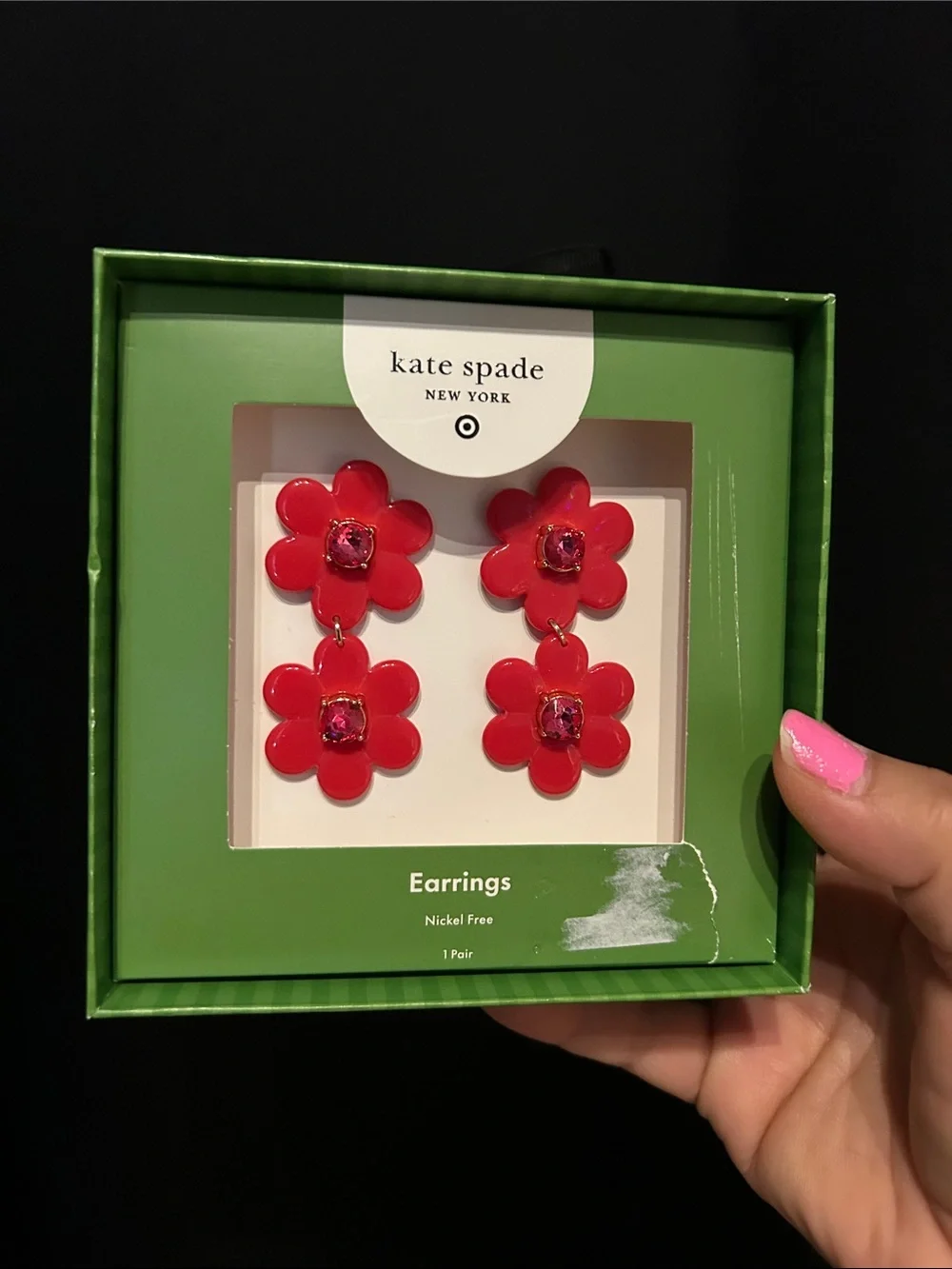 kate spade x Target Red with pink stones - Double Flower Drop Earrings